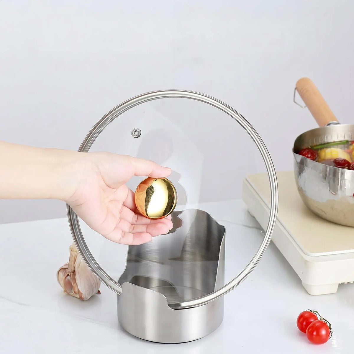 Stainless Steel Pot Lid & Spoon Rest Stand